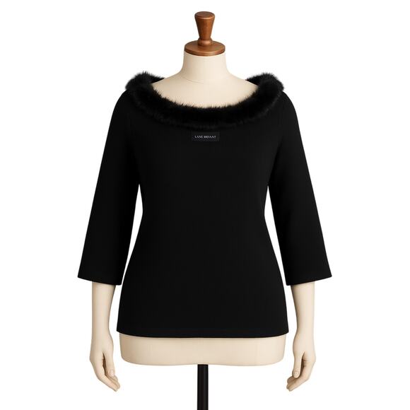 Vintage Lane Bryant Sweater 14/16 | Y2K Faux Fur Collar, Black Knit, Plus Size - Picture 2 of 6